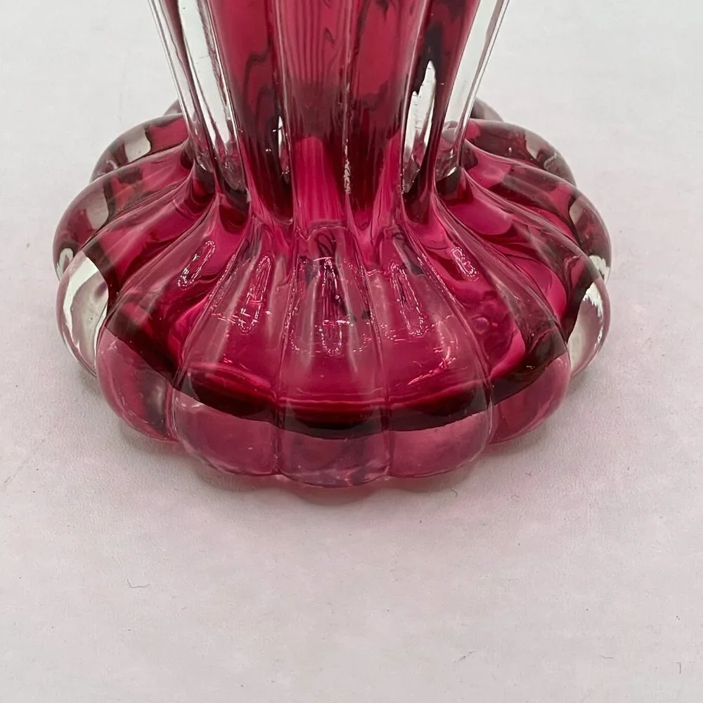 Pink Cranberry Vintage Jack In The Pulpit Floral Studio Art Glass Vase